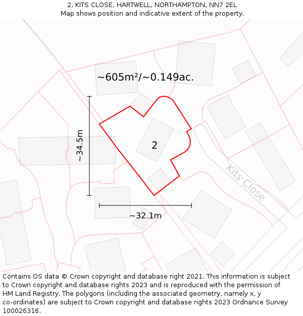 2, KITS CLOSE, HARTWELL, NORTHAMPTON, NN7 2EL: Plot and title map