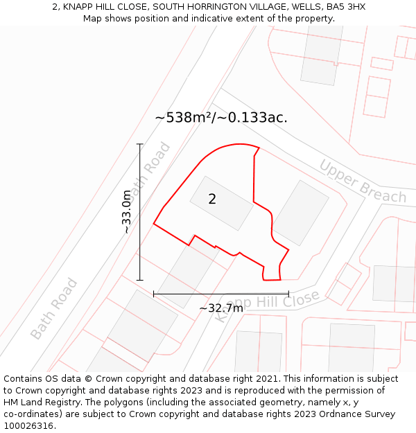 2, KNAPP HILL CLOSE, SOUTH HORRINGTON VILLAGE, WELLS, BA5 3HX: Plot and title map