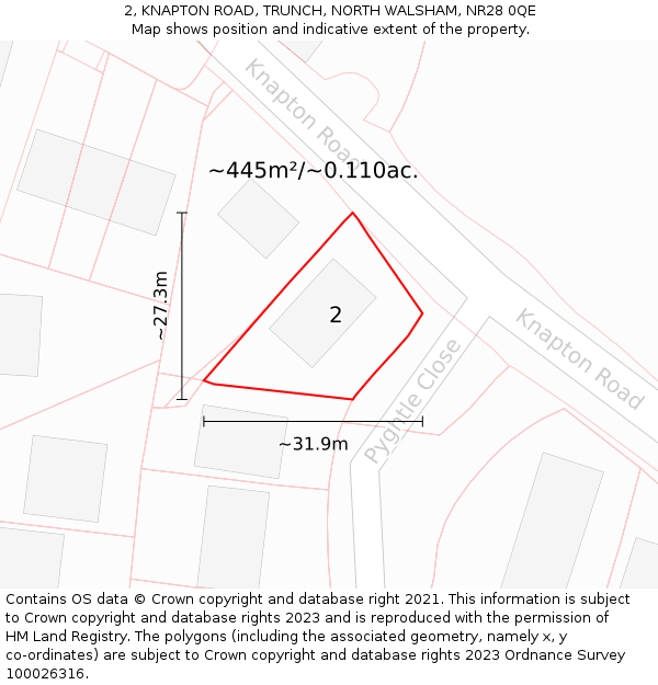 2, KNAPTON ROAD, TRUNCH, NORTH WALSHAM, NR28 0QE: Plot and title map