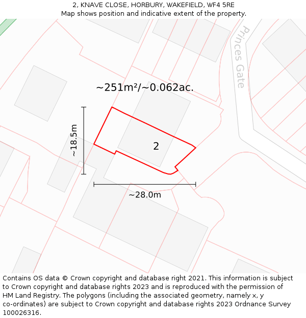 2, KNAVE CLOSE, HORBURY, WAKEFIELD, WF4 5RE: Plot and title map