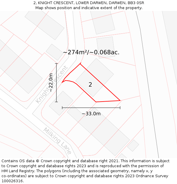 2, KNIGHT CRESCENT, LOWER DARWEN, DARWEN, BB3 0SR: Plot and title map