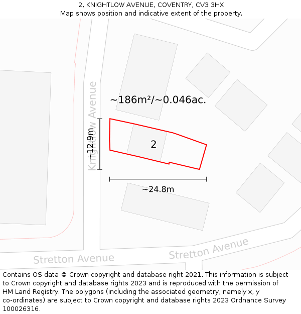 2, KNIGHTLOW AVENUE, COVENTRY, CV3 3HX: Plot and title map