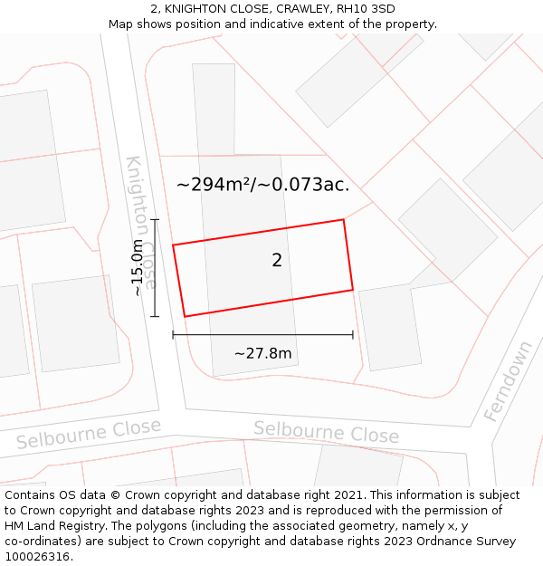 2, KNIGHTON CLOSE, CRAWLEY, RH10 3SD: Plot and title map