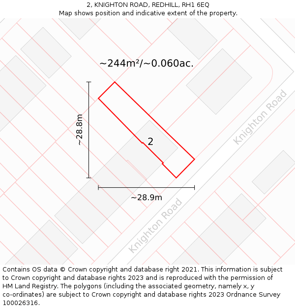 2, KNIGHTON ROAD, REDHILL, RH1 6EQ: Plot and title map