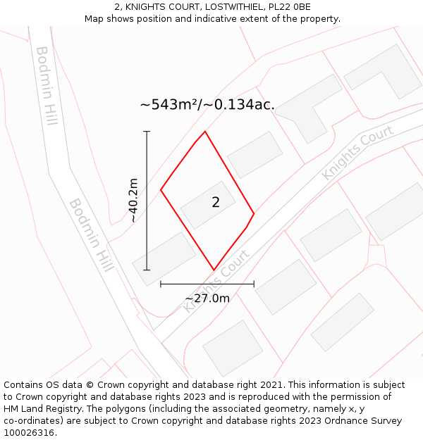 2, KNIGHTS COURT, LOSTWITHIEL, PL22 0BE: Plot and title map