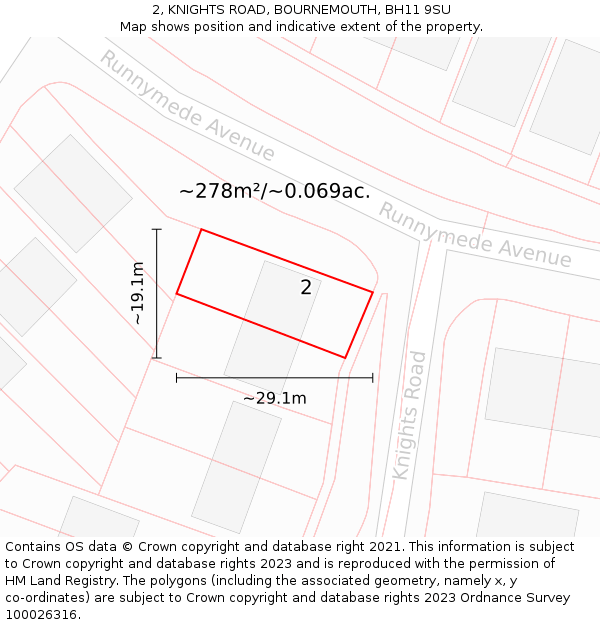 2, KNIGHTS ROAD, BOURNEMOUTH, BH11 9SU: Plot and title map