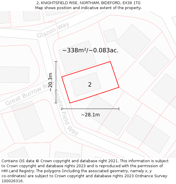 2, KNIGHTSFIELD RISE, NORTHAM, BIDEFORD, EX39 1TG: Plot and title map