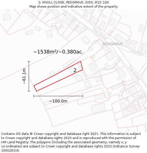 2, KNOLL CLOSE, REDGRAVE, DISS, IP22 1QX: Plot and title map