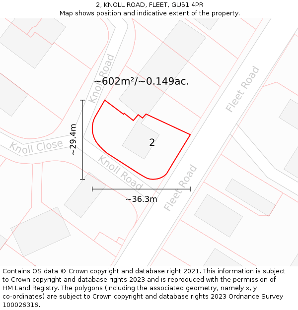 2, KNOLL ROAD, FLEET, GU51 4PR: Plot and title map