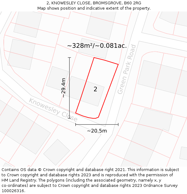 2, KNOWESLEY CLOSE, BROMSGROVE, B60 2RG: Plot and title map