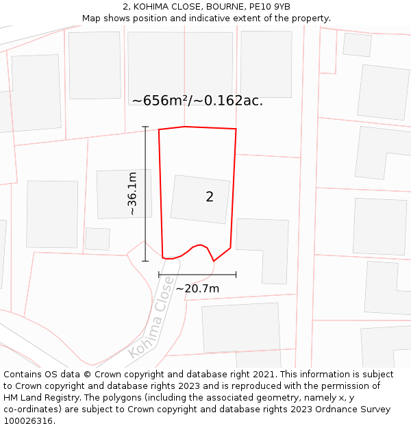 2, KOHIMA CLOSE, BOURNE, PE10 9YB: Plot and title map