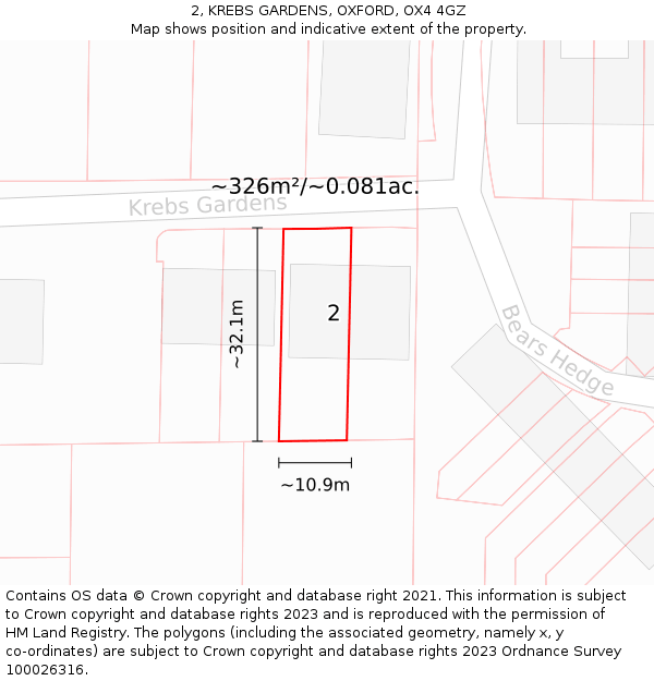 2, KREBS GARDENS, OXFORD, OX4 4GZ: Plot and title map