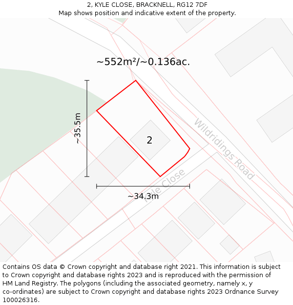 2, KYLE CLOSE, BRACKNELL, RG12 7DF: Plot and title map