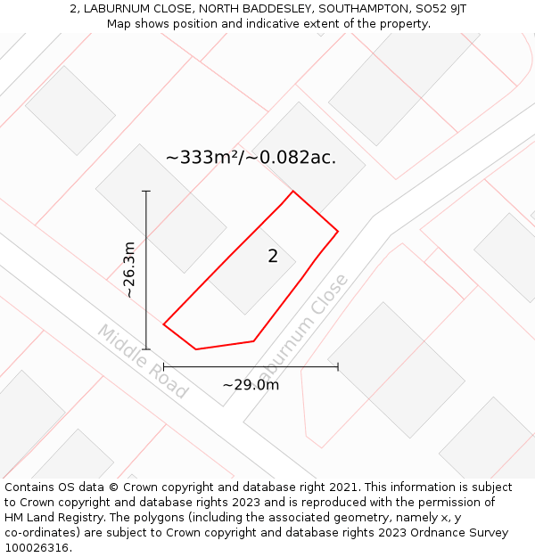2, LABURNUM CLOSE, NORTH BADDESLEY, SOUTHAMPTON, SO52 9JT: Plot and title map