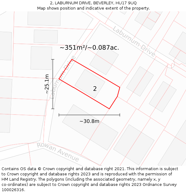 2, LABURNUM DRIVE, BEVERLEY, HU17 9UQ: Plot and title map