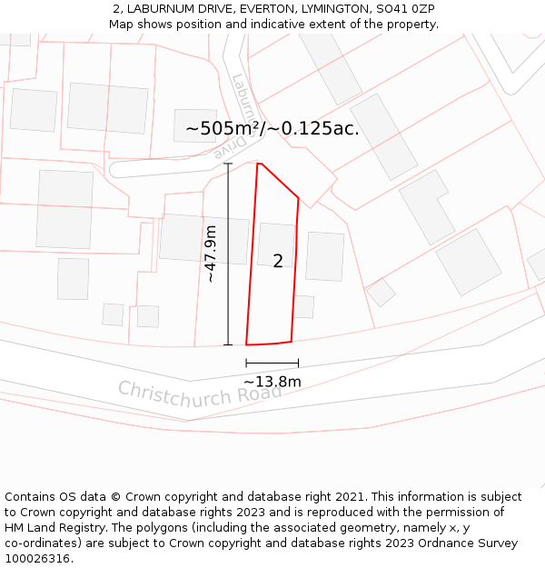 2, LABURNUM DRIVE, EVERTON, LYMINGTON, SO41 0ZP: Plot and title map