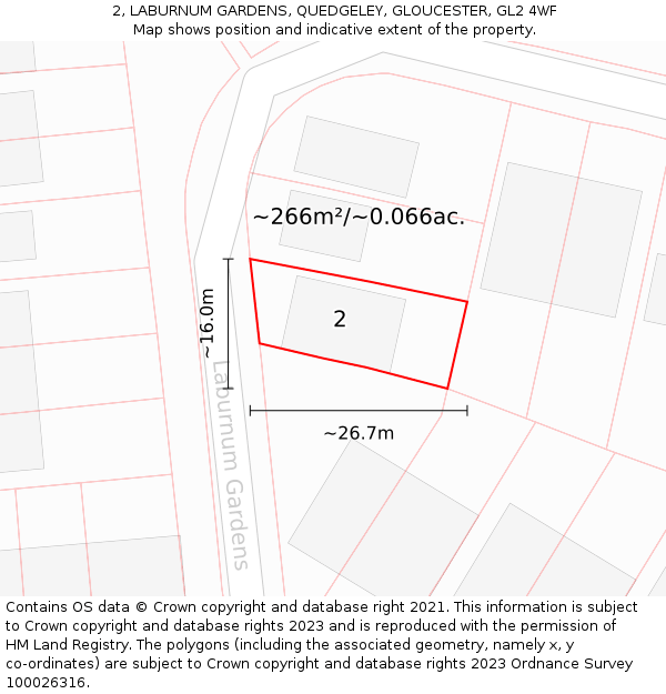 2, LABURNUM GARDENS, QUEDGELEY, GLOUCESTER, GL2 4WF: Plot and title map