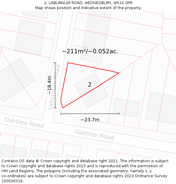 2, LABURNUM ROAD, WEDNESBURY, WS10 0PR: Plot and title map
