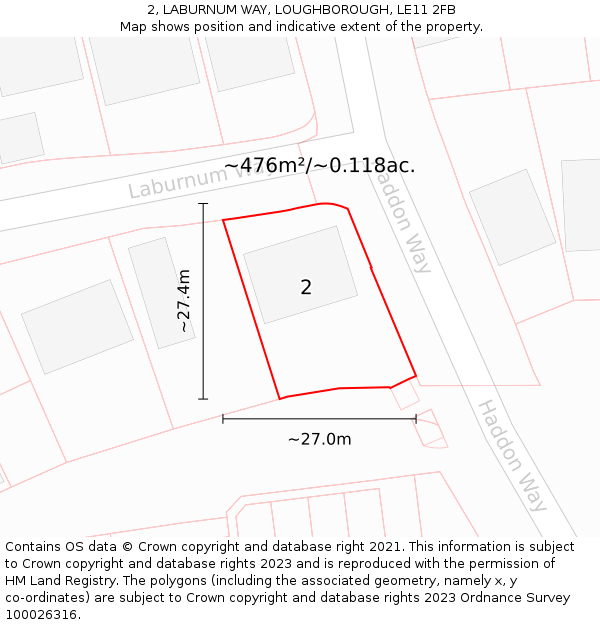 2, LABURNUM WAY, LOUGHBOROUGH, LE11 2FB: Plot and title map