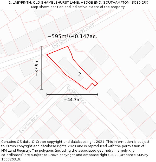 2, LABYRINTH, OLD SHAMBLEHURST LANE, HEDGE END, SOUTHAMPTON, SO30 2RX: Plot and title map