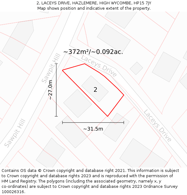 2, LACEYS DRIVE, HAZLEMERE, HIGH WYCOMBE, HP15 7JY: Plot and title map