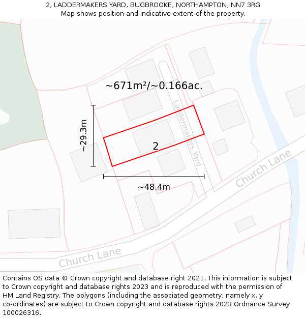 2, LADDERMAKERS YARD, BUGBROOKE, NORTHAMPTON, NN7 3RG: Plot and title map