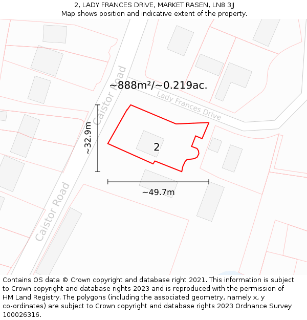 2, LADY FRANCES DRIVE, MARKET RASEN, LN8 3JJ: Plot and title map