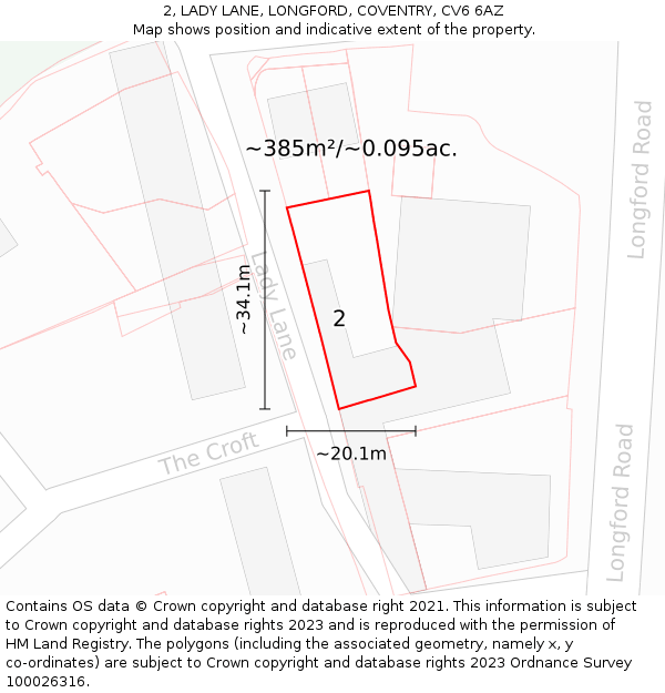 2, LADY LANE, LONGFORD, COVENTRY, CV6 6AZ: Plot and title map