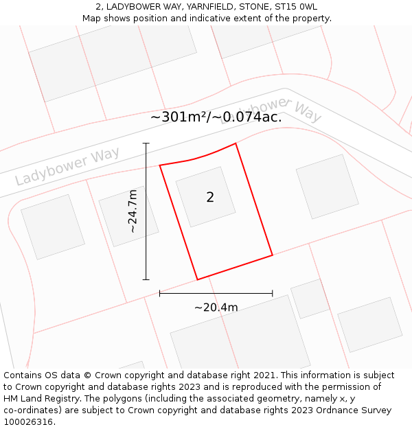 2, LADYBOWER WAY, YARNFIELD, STONE, ST15 0WL: Plot and title map