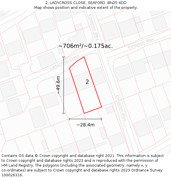 2, LADYCROSS CLOSE, SEAFORD, BN25 4DD: Plot and title map