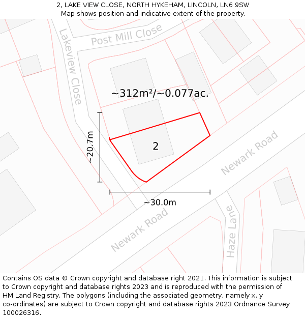 2, LAKE VIEW CLOSE, NORTH HYKEHAM, LINCOLN, LN6 9SW: Plot and title map