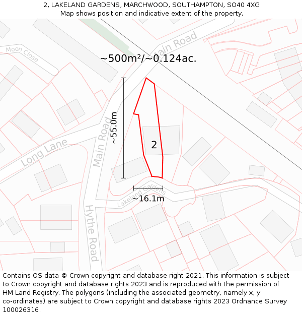 2, LAKELAND GARDENS, MARCHWOOD, SOUTHAMPTON, SO40 4XG: Plot and title map