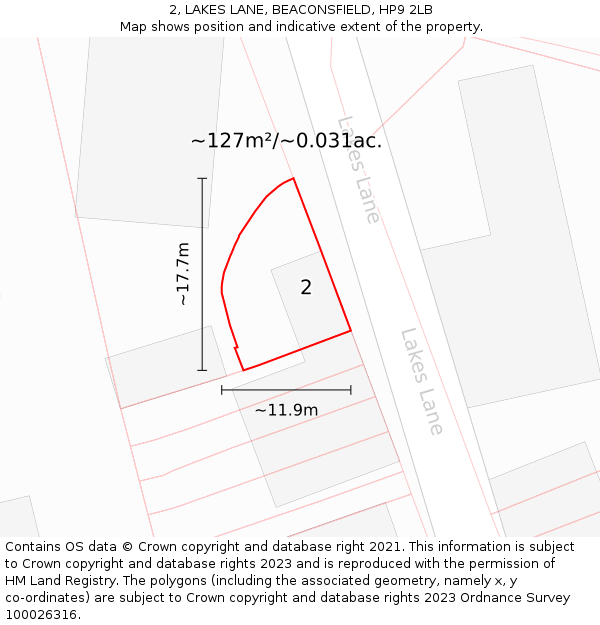 2, LAKES LANE, BEACONSFIELD, HP9 2LB: Plot and title map