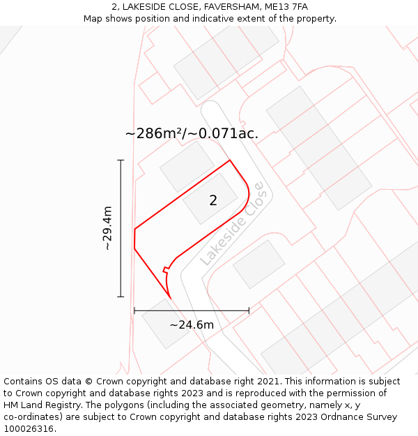 2, LAKESIDE CLOSE, FAVERSHAM, ME13 7FA: Plot and title map