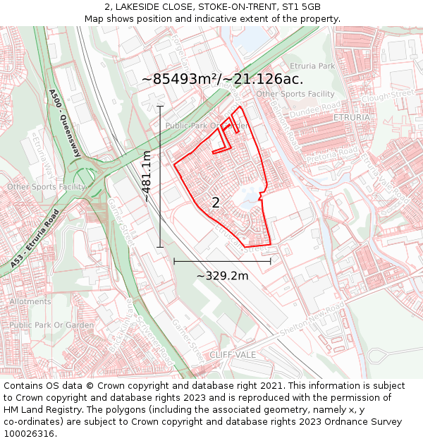 2, LAKESIDE CLOSE, STOKE-ON-TRENT, ST1 5GB: Plot and title map