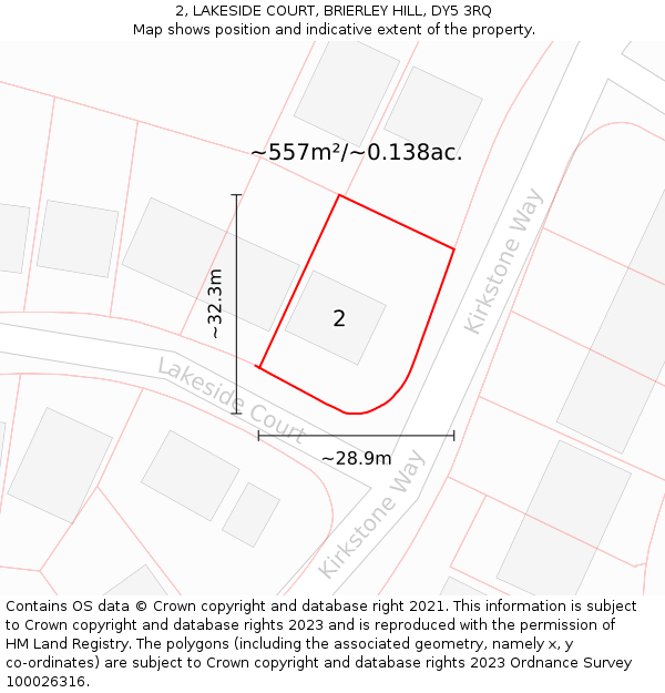 2, LAKESIDE COURT, BRIERLEY HILL, DY5 3RQ: Plot and title map