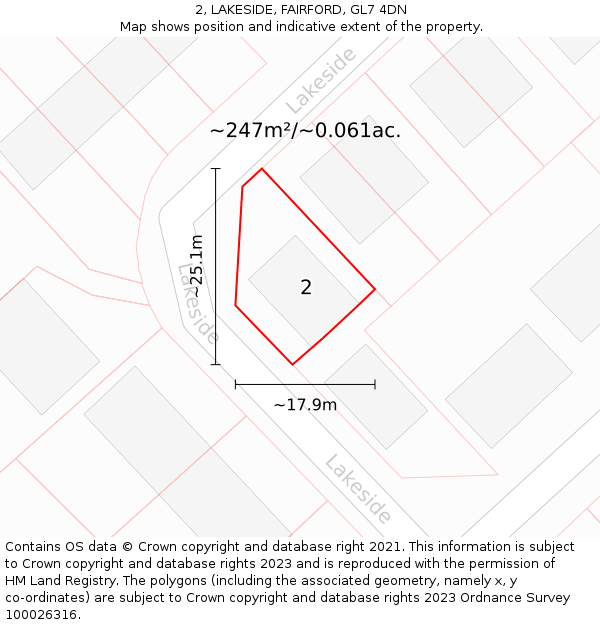 2, LAKESIDE, FAIRFORD, GL7 4DN: Plot and title map