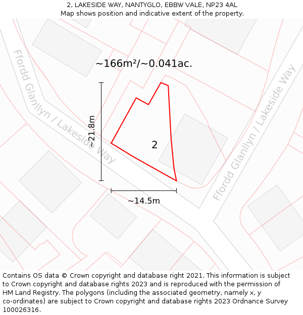 2, LAKESIDE WAY, NANTYGLO, EBBW VALE, NP23 4AL: Plot and title map