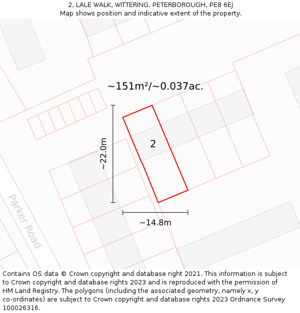 2, LALE WALK, WITTERING, PETERBOROUGH, PE8 6EJ: Plot and title map