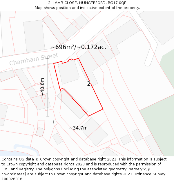 2, LAMB CLOSE, HUNGERFORD, RG17 0QE: Plot and title map