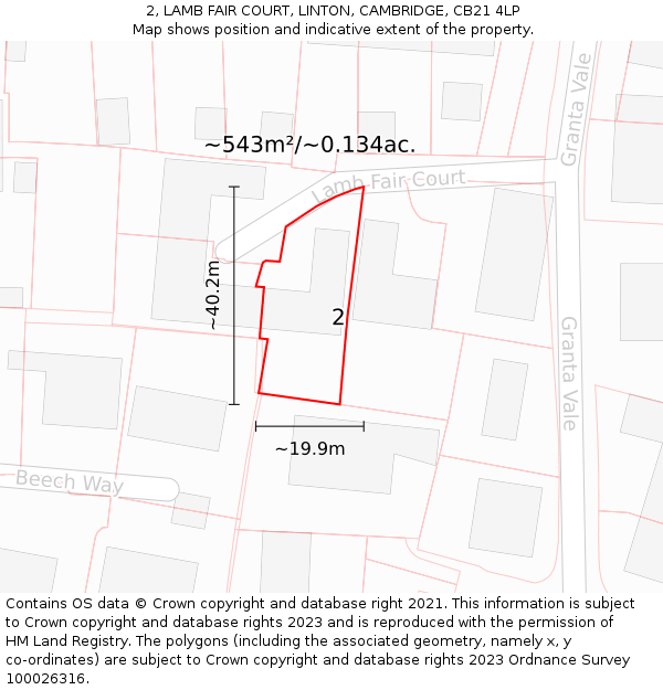 2, LAMB FAIR COURT, LINTON, CAMBRIDGE, CB21 4LP: Plot and title map