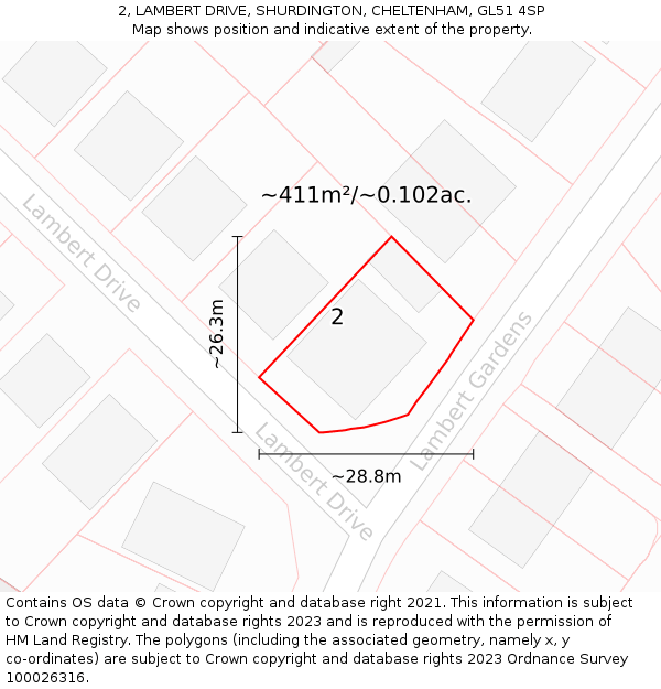 2, LAMBERT DRIVE, SHURDINGTON, CHELTENHAM, GL51 4SP: Plot and title map