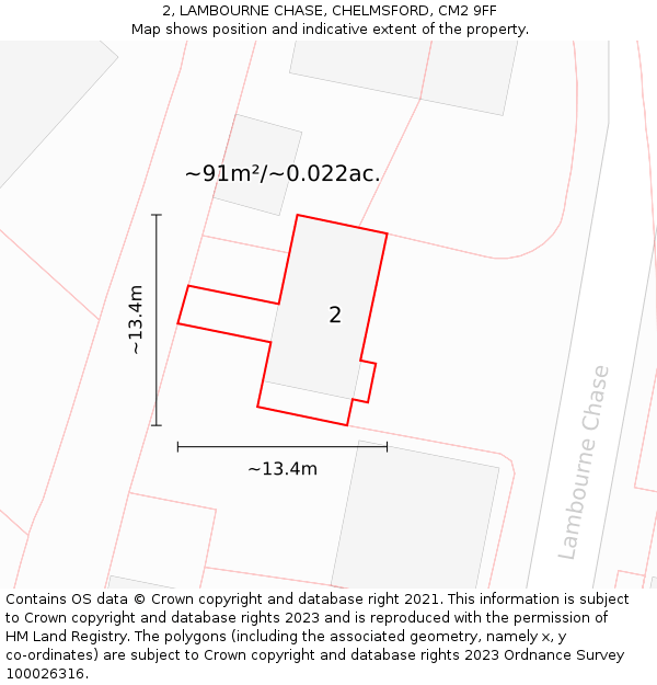 2, LAMBOURNE CHASE, CHELMSFORD, CM2 9FF: Plot and title map