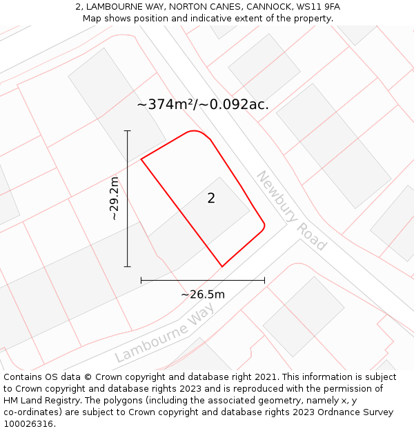 2, LAMBOURNE WAY, NORTON CANES, CANNOCK, WS11 9FA: Plot and title map