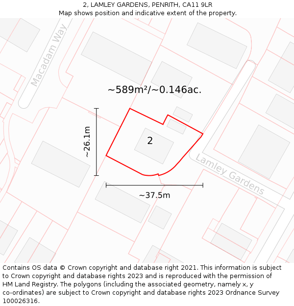 2, LAMLEY GARDENS, PENRITH, CA11 9LR: Plot and title map