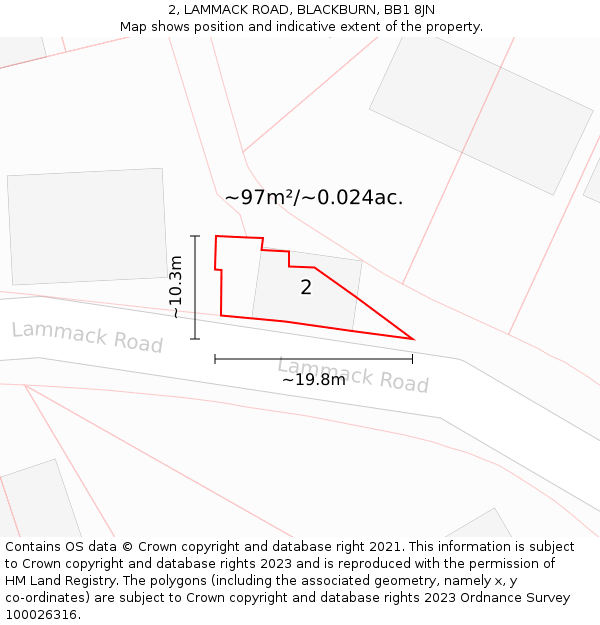 2, LAMMACK ROAD, BLACKBURN, BB1 8JN: Plot and title map