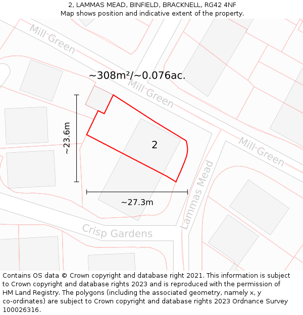 2, LAMMAS MEAD, BINFIELD, BRACKNELL, RG42 4NF: Plot and title map