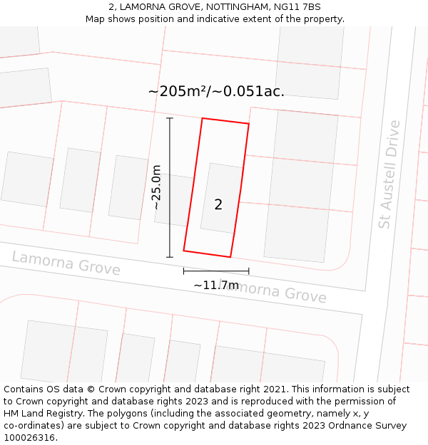 2, LAMORNA GROVE, NOTTINGHAM, NG11 7BS: Plot and title map