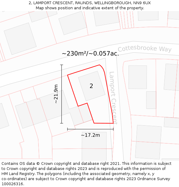 2, LAMPORT CRESCENT, RAUNDS, WELLINGBOROUGH, NN9 6UX: Plot and title map
