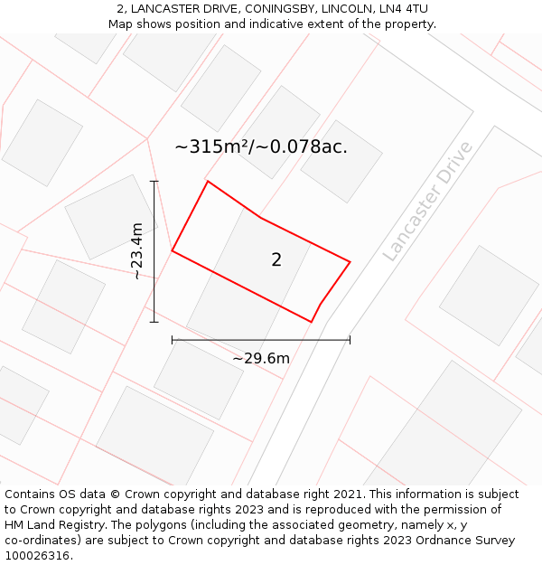 2, LANCASTER DRIVE, CONINGSBY, LINCOLN, LN4 4TU: Plot and title map